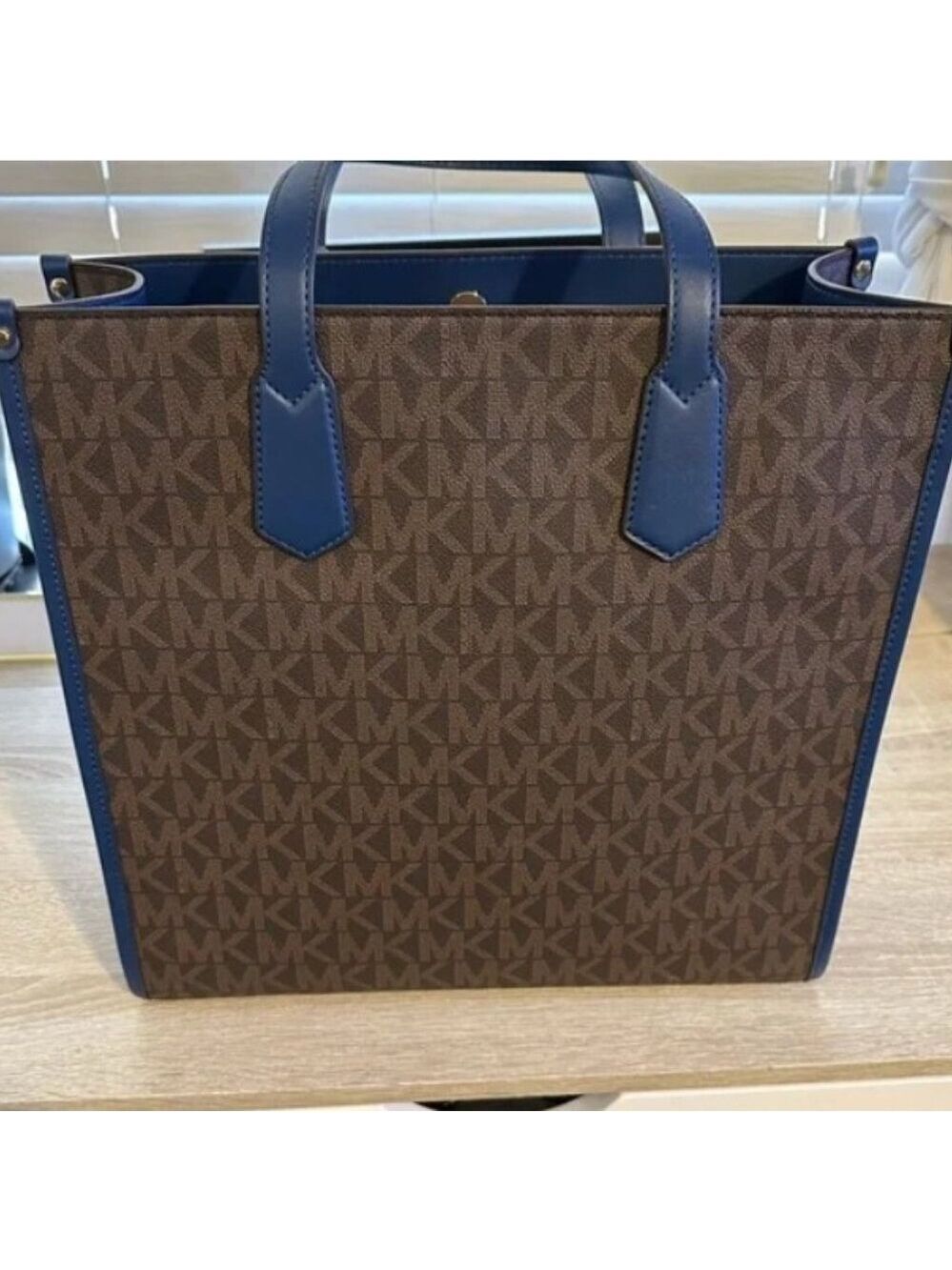 NEW Large Michael Kors Maple brown tote bag River Blue handles & shoulder strap - Picture 4 of 11